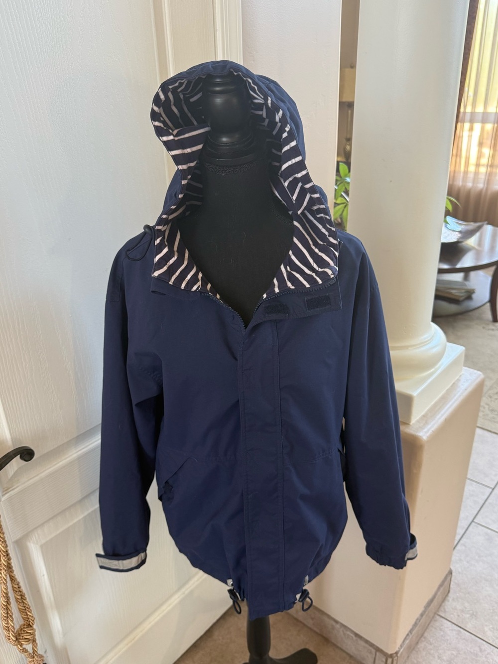 Hanna Andersson Navy White Striped Anorak Rain Jacket Reflective Cotton Lined